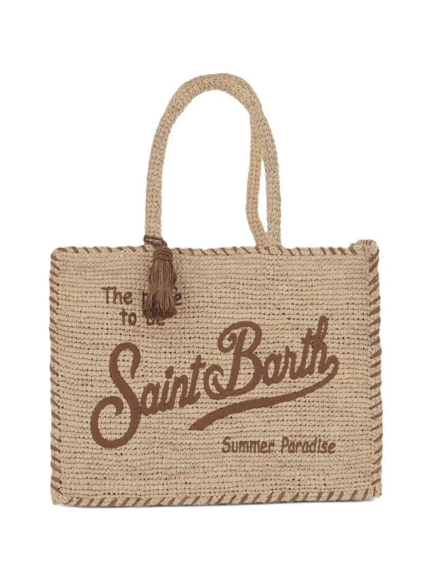 Mc2 Saint Barth Rectangular Woven Tote Bag With Decorative Tassel