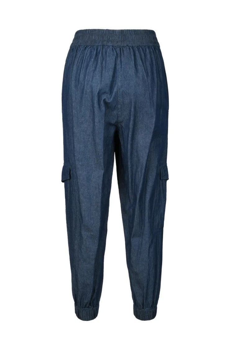 Collection Privee? Cropped Cotton Trousers With Relaxed Fit And Denim Texture