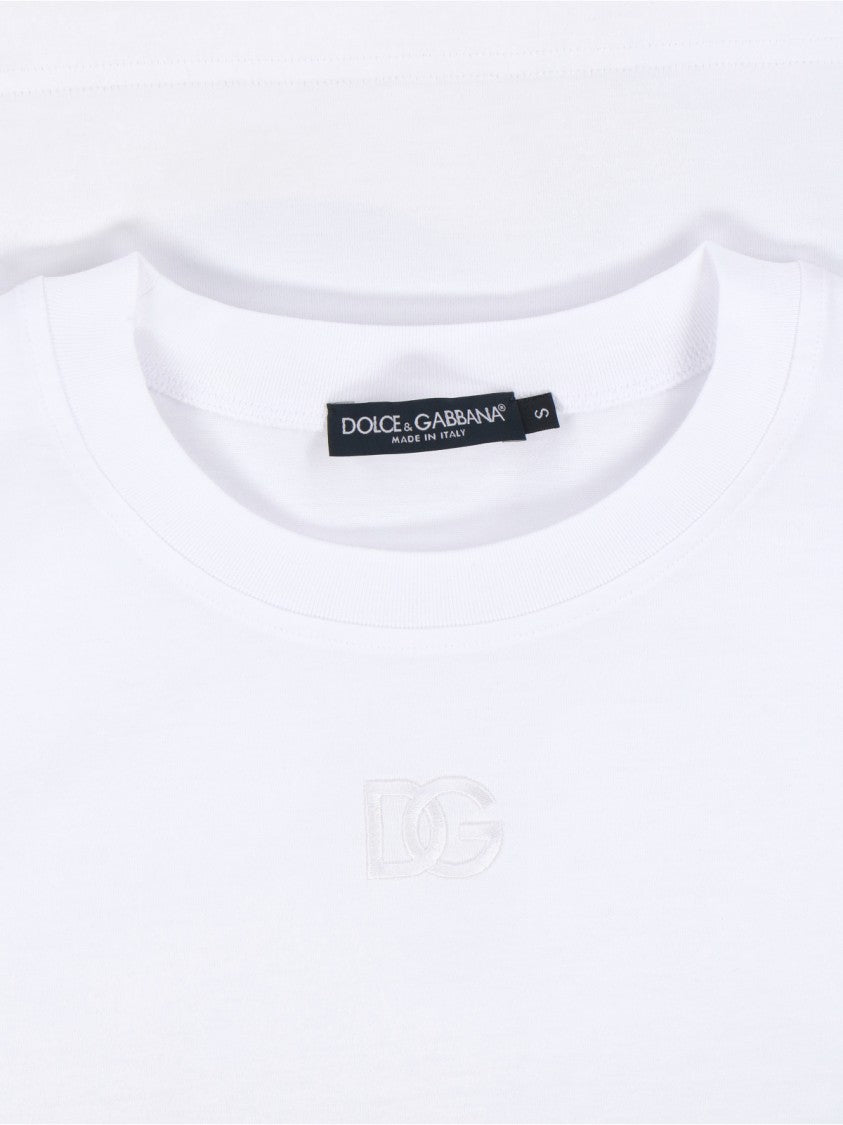 Dolce & Gabbana Cotton T-Shirt With Tone-On-Tone Embroidered Logo