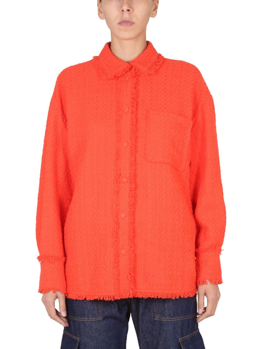 Msgm Textured Button-Up Shirt With Fringe Detailing