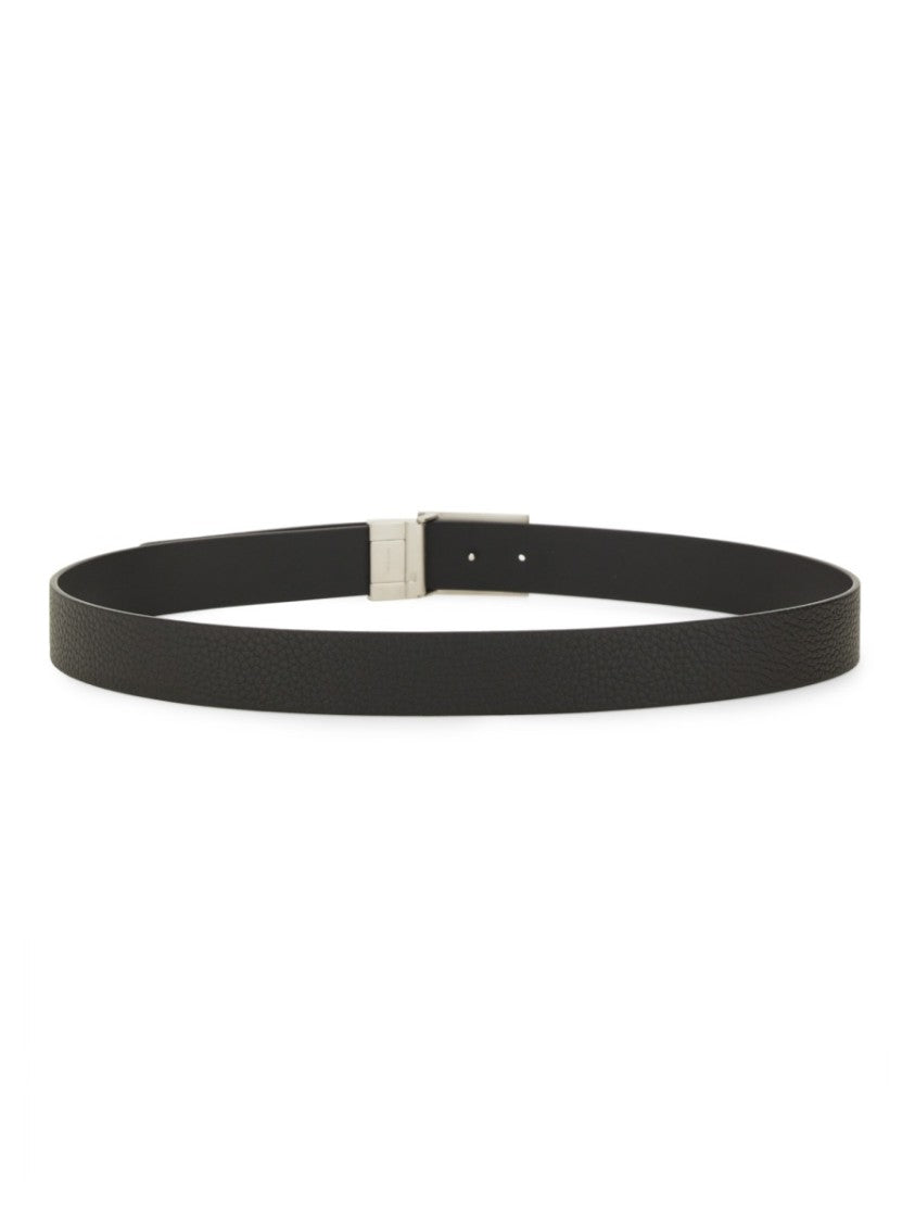 Zegna Reversible Monogram Buckle Cow Leather Belt
