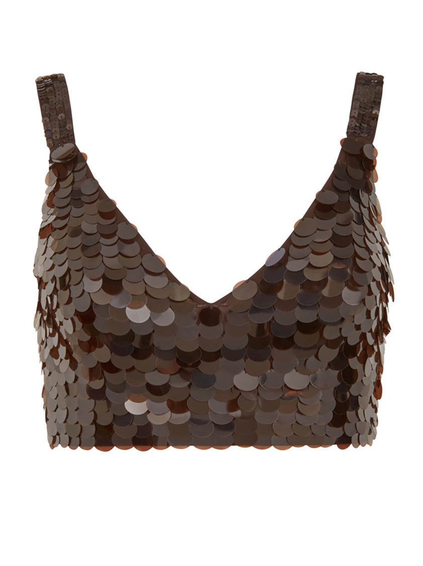 Parosh Cropped Top With Dark Brown Sequin Embellishment