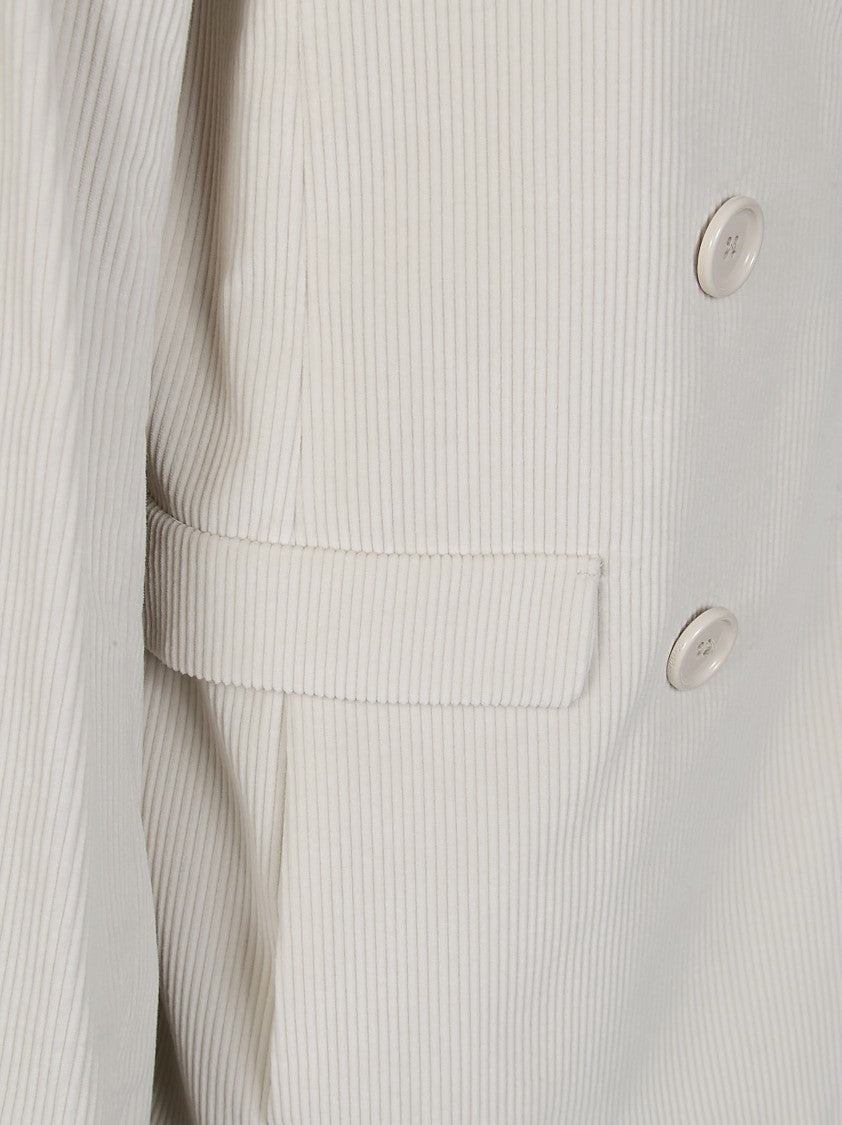 Max Mara Double-Breasted Ribbed Velvet Jacket With Classic Lapel