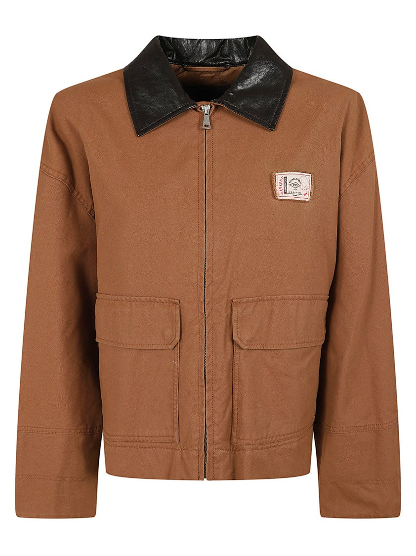 Max Mara Cropped Tan Cotton Canvas Jacket With Coated Fabric Collar