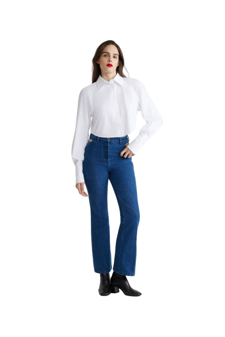Patou Flared Denim Trousers With Gold-Tone Accents