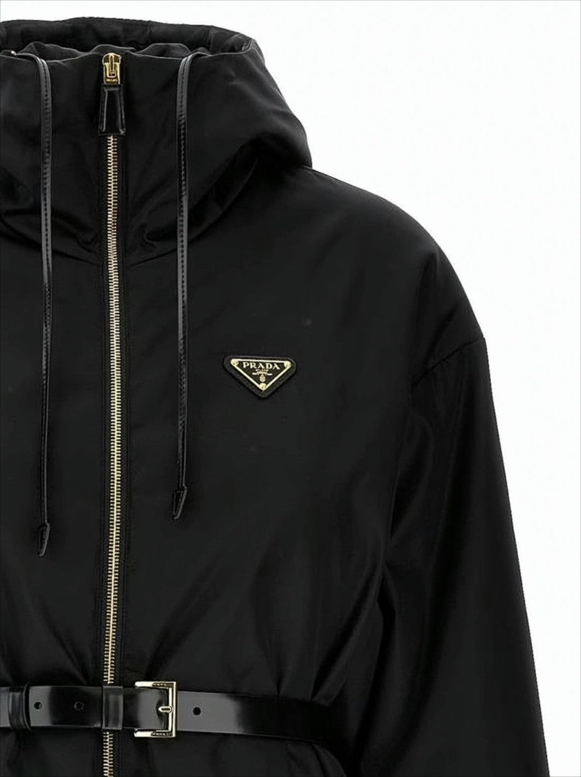 Prada Padded Black Jacket With Hood And Gold-Tone Hardware