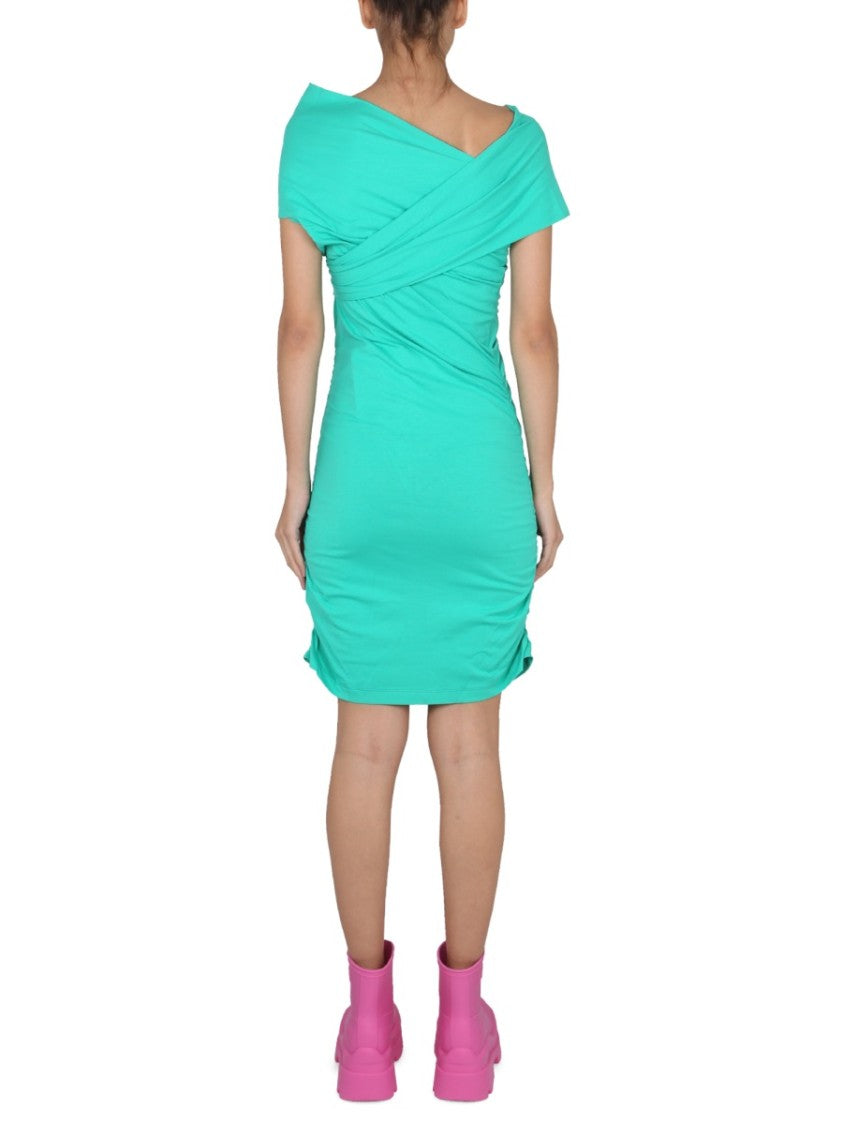 Msgm Crossover Neckline Draped Mini Dress