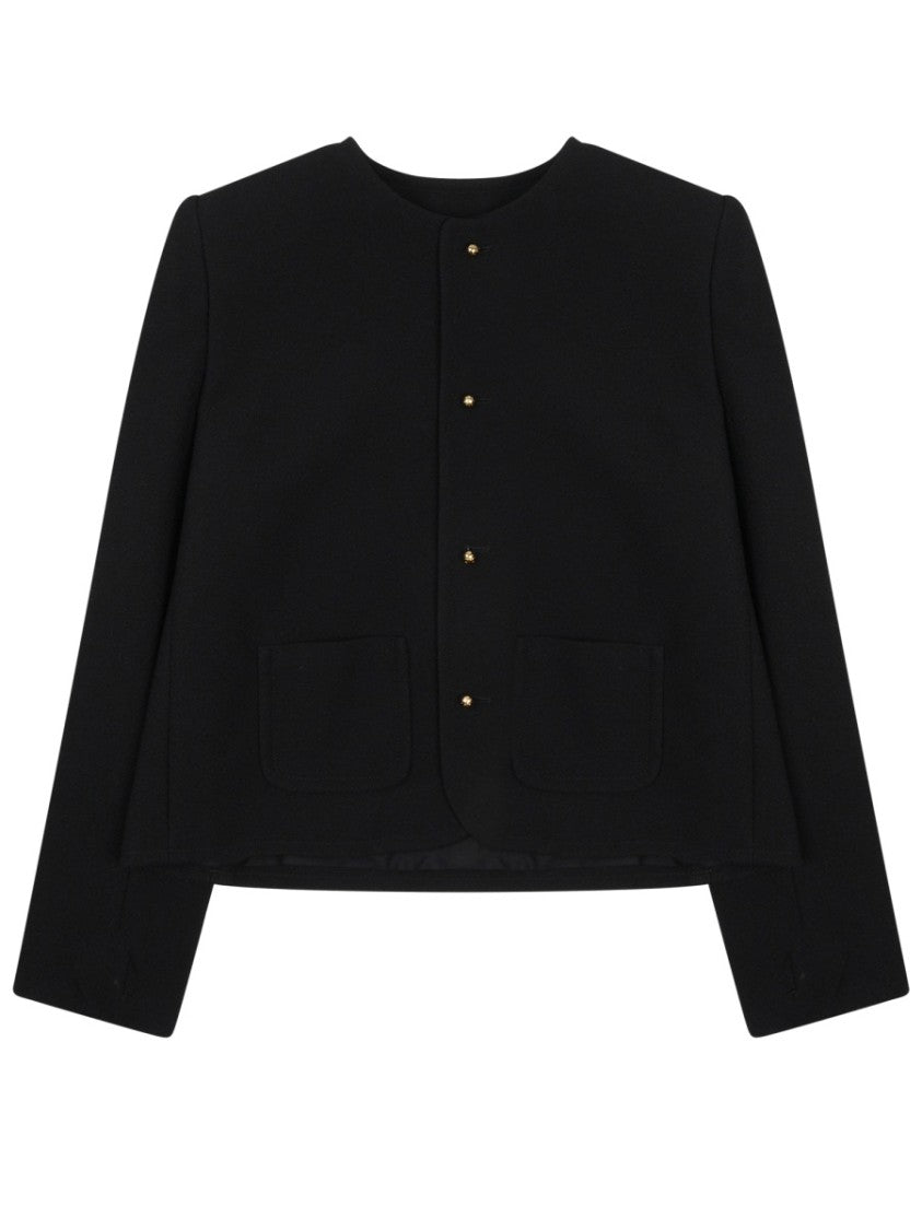 Celine Cropped Black Jacket With Round Neckline And Gold-Tone Buttons