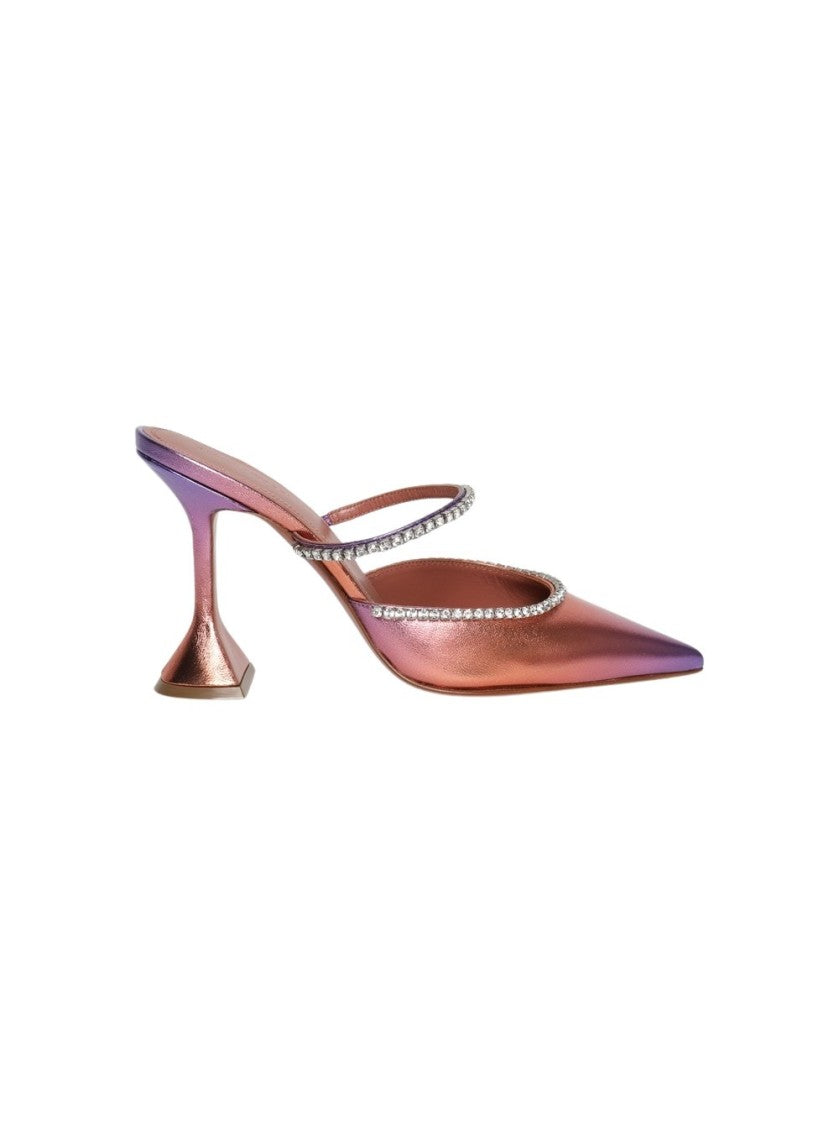 Amina Muaddi Gilda Metallic Leather Mules Sunset Ombre