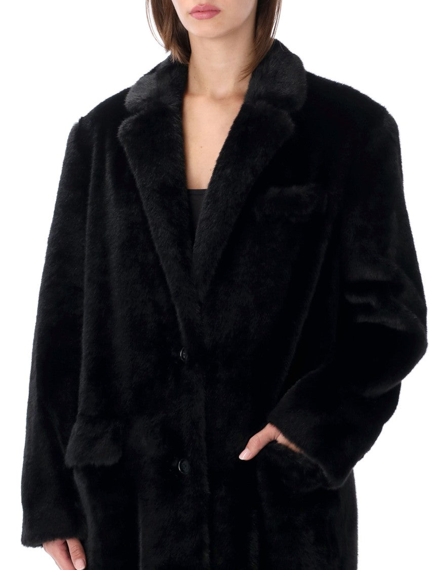 Stand Studio Black Emmie Fur Long Straight Faux Fur Coat