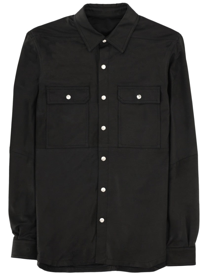 Rick Owens Matte Black Leather Snap Jacket