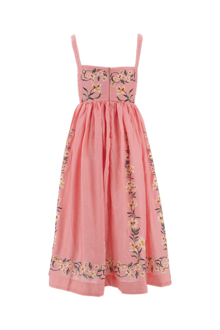 Agua By Agua Bendita Pink Mielero Floral Linen Dress