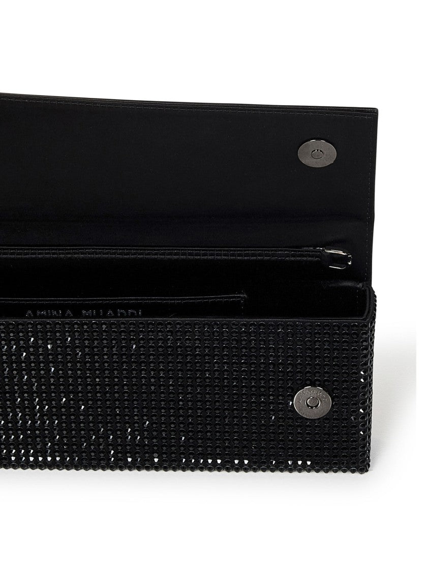 Amina Muaddi Black Silk Satin Clutch