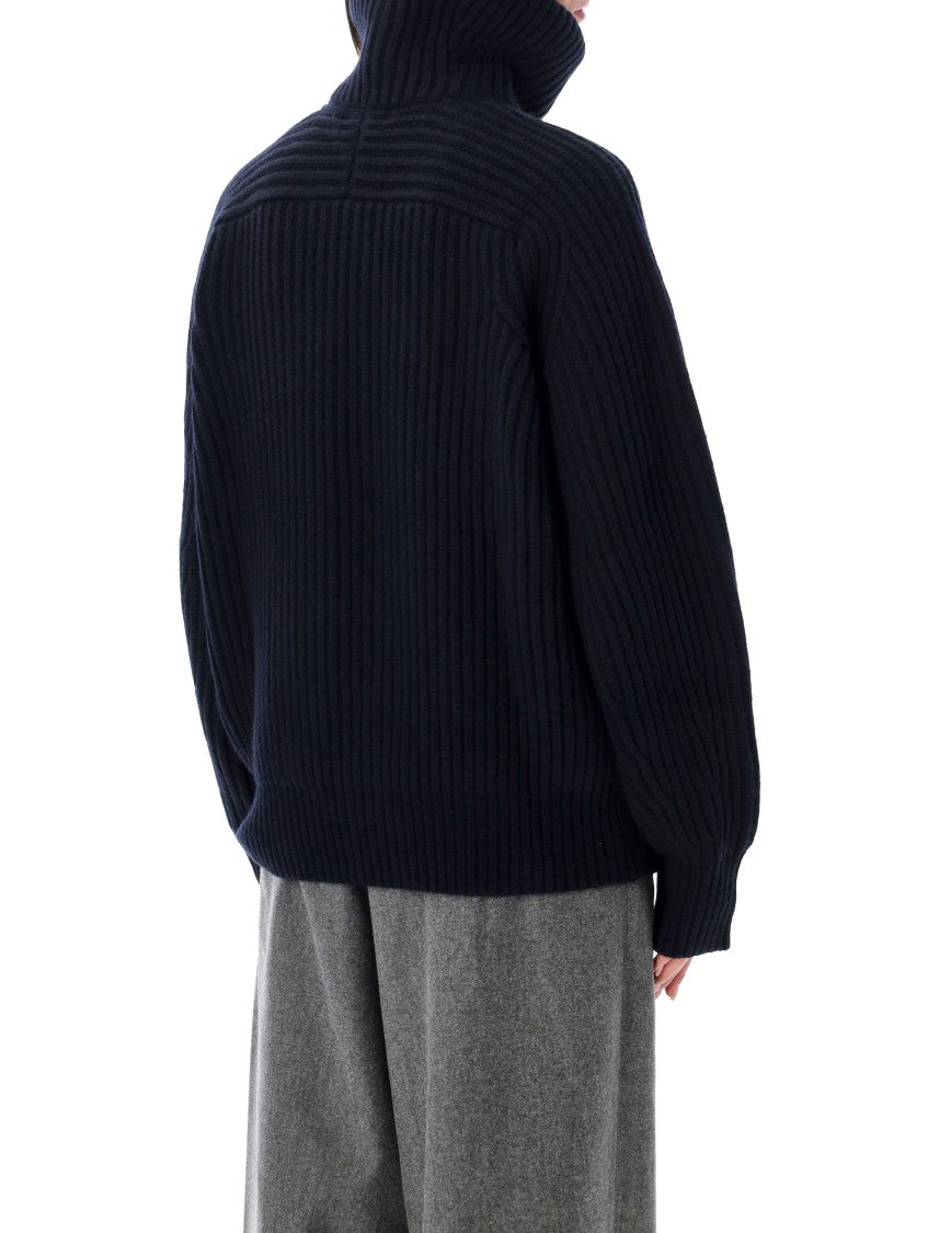 Soeur Jasper High Neck Zip Chunky Ribbed Sweater