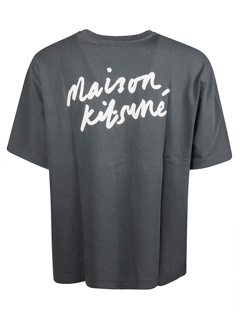 Maison Kitsuné Handwriting Faded Dark Grey Oversized Cotton T-Shirt