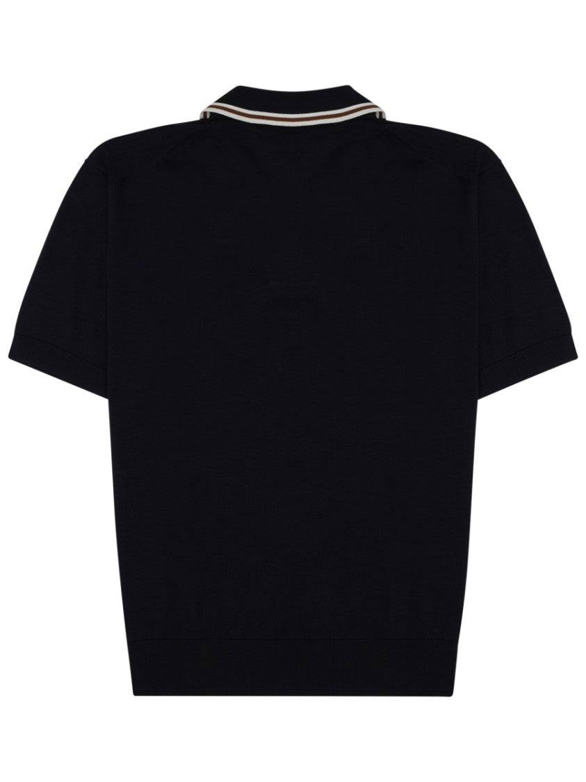 Paolo Pecora Milano Navy Silk-Cotton Polo Shirt With Striped Accents