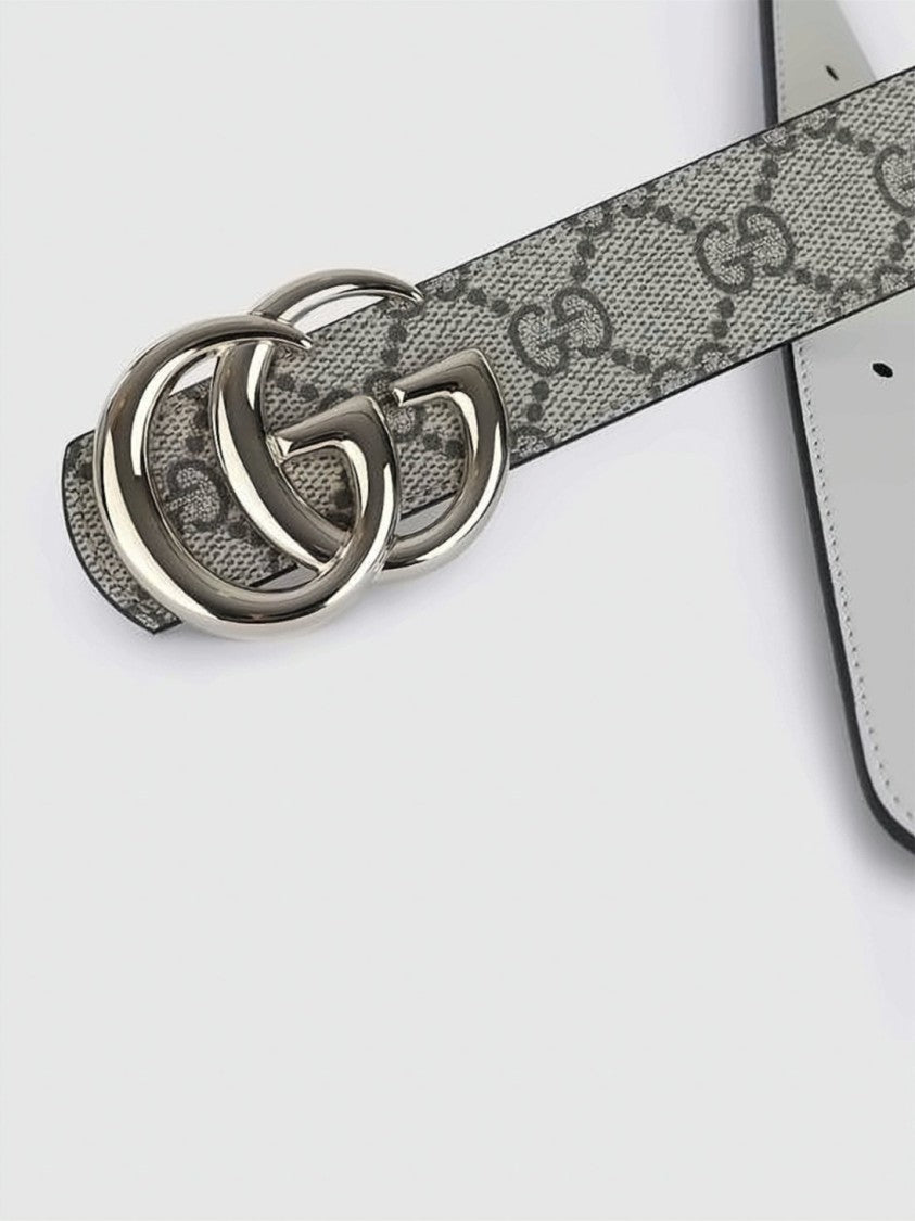 Gucci Grey Fabric Strap Belt With Double-G Buckle