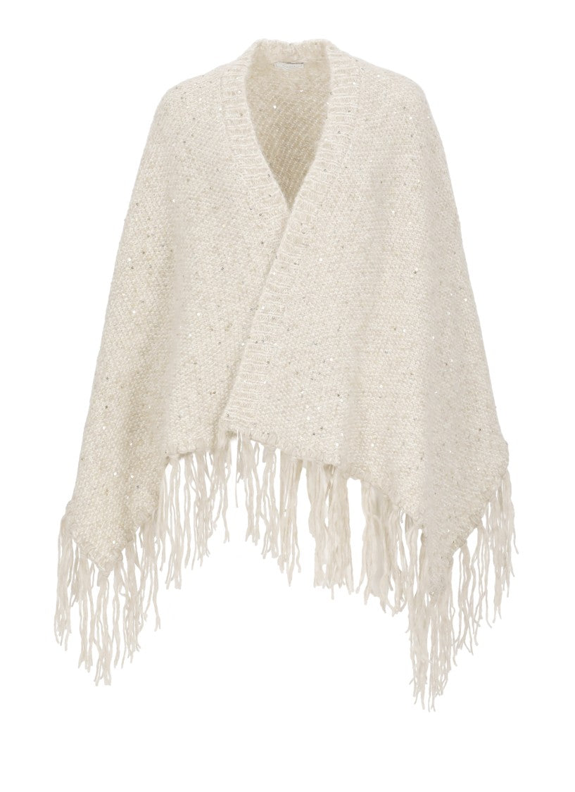 Peserico Lurex Motif Cape With Fringed Hem