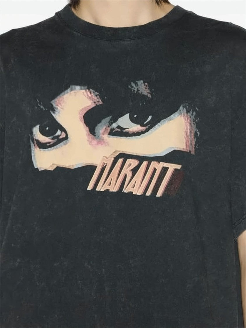 Isabel Marant Washed Black Graphic Print Short-Sleeve T-Shirt