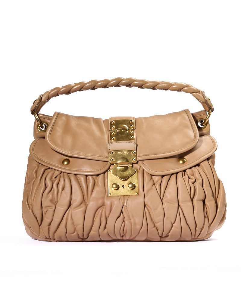 Miu Miu Large Coffer In Beige Embossed Leather