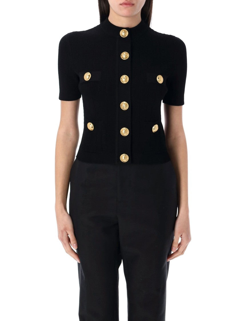 Balmain 4-Pocket Fitted Knitted Cardigan With Gold Accents