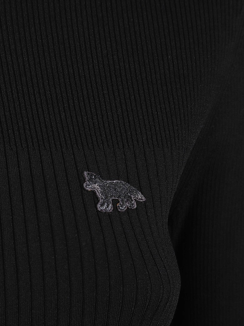 Maison Kitsuné Fitted Ribbed Knit Sweater With Button-Down Front And Logo