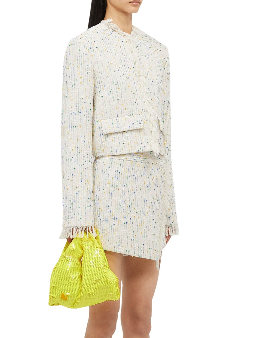 Msgm Cropped Textured Jacket With Fringe Details