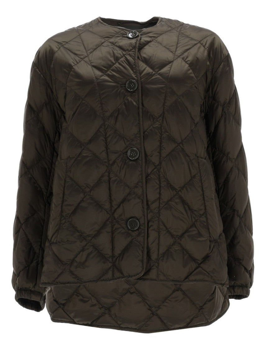 Max Mara Quilted Brown Jacket With Diamond Stitching And Curved Hem