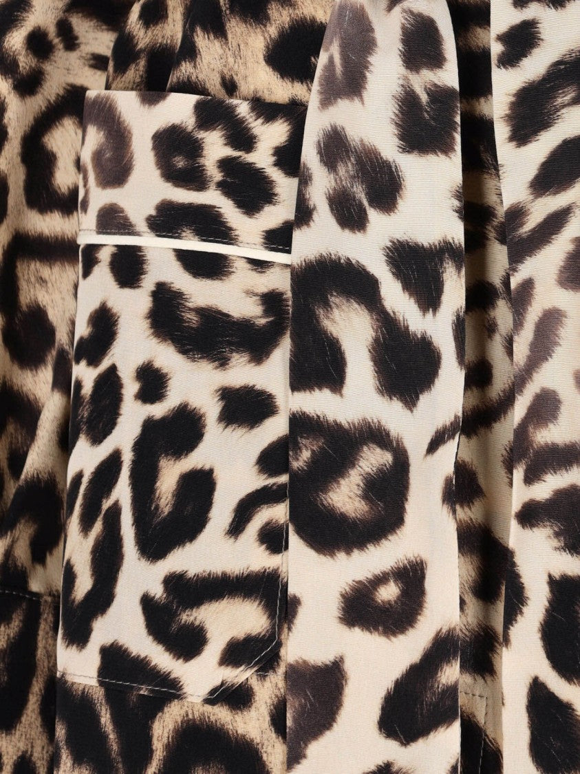 Ermanno Scervino Brown Silk Pajama Shirt, All-Over Animal Print