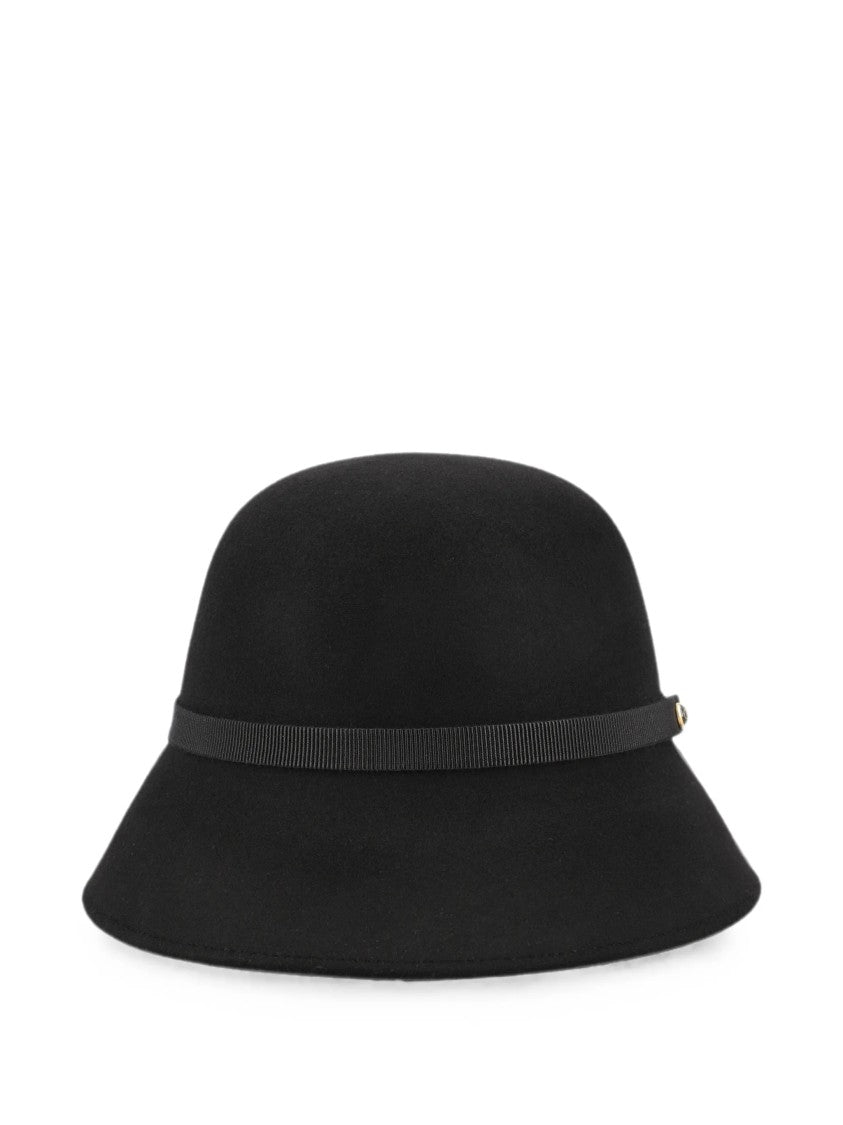 Valentino Black Merino Bucket Hat With Grosgrain Ribbon And Metallic Logo
