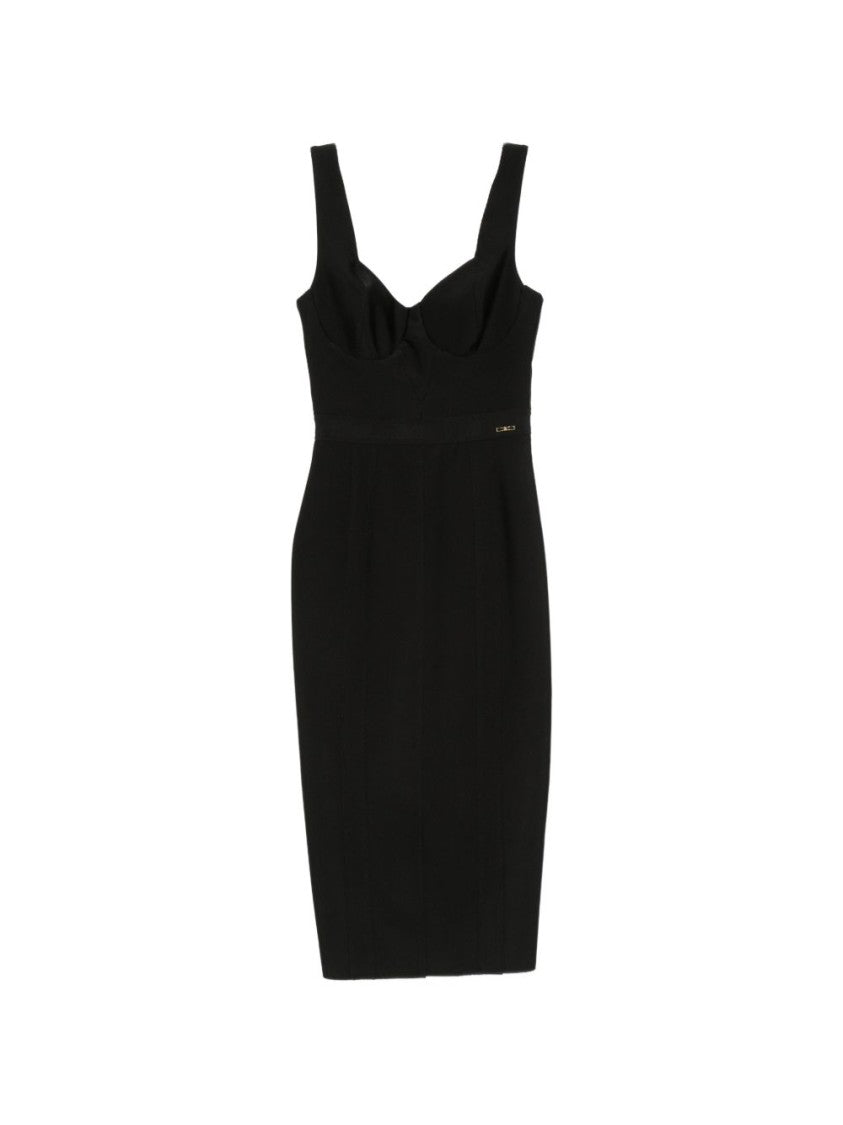 Elisabetta Franchi Black Fitted Midi Structured Bustier Dress