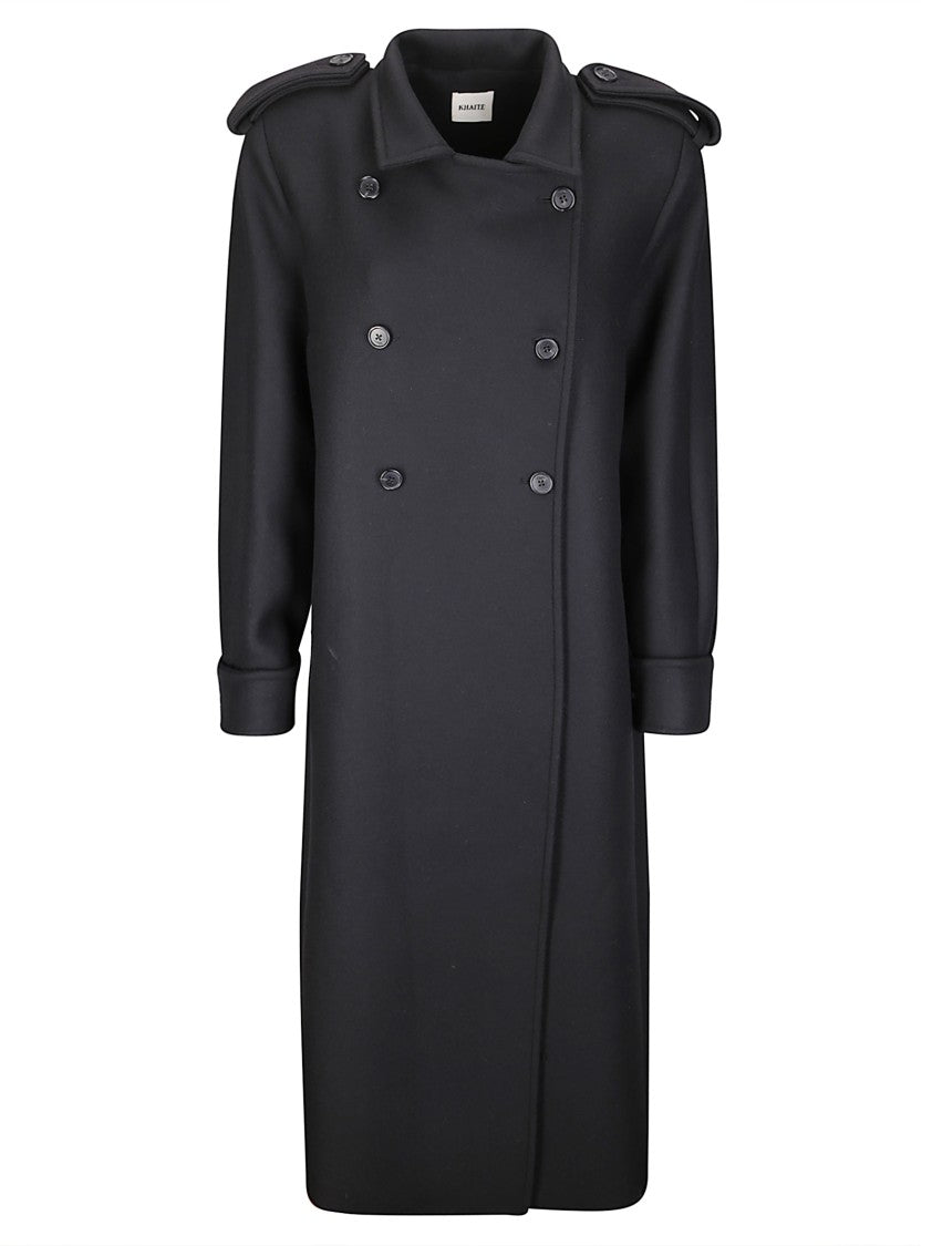 Khaite Double-Breasted Wool Coat With High Collar And Refined Details