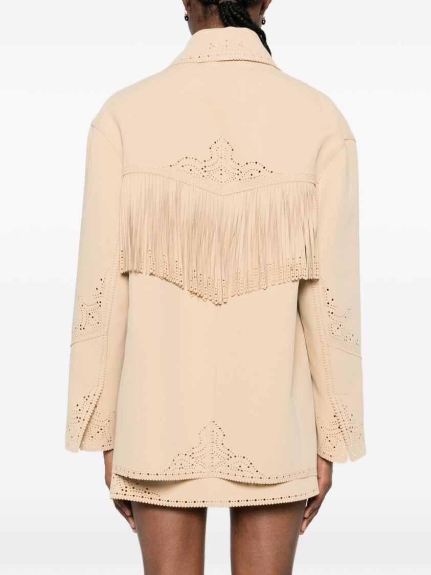 Ermanno Scervino Beige Relaxed-Fit Jacket With Decorative Fringe And Perforated Detailing