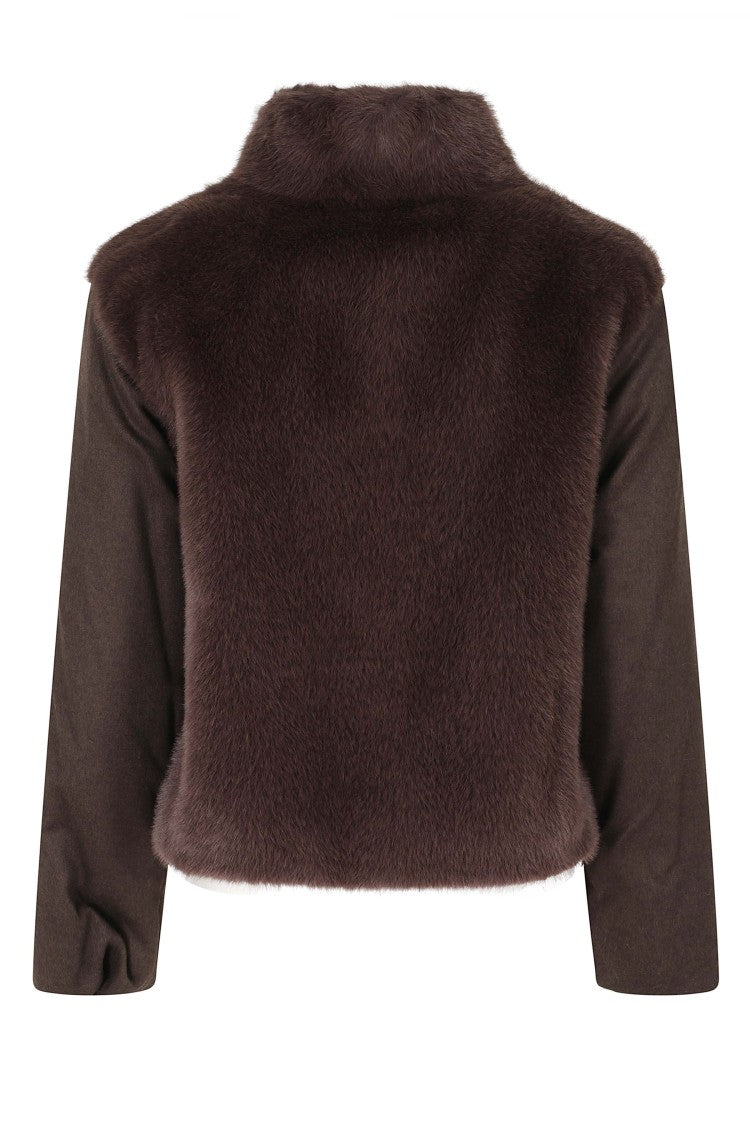 Herno Dark Brown High Neck Cashmere Sleeves Polyester Jacket