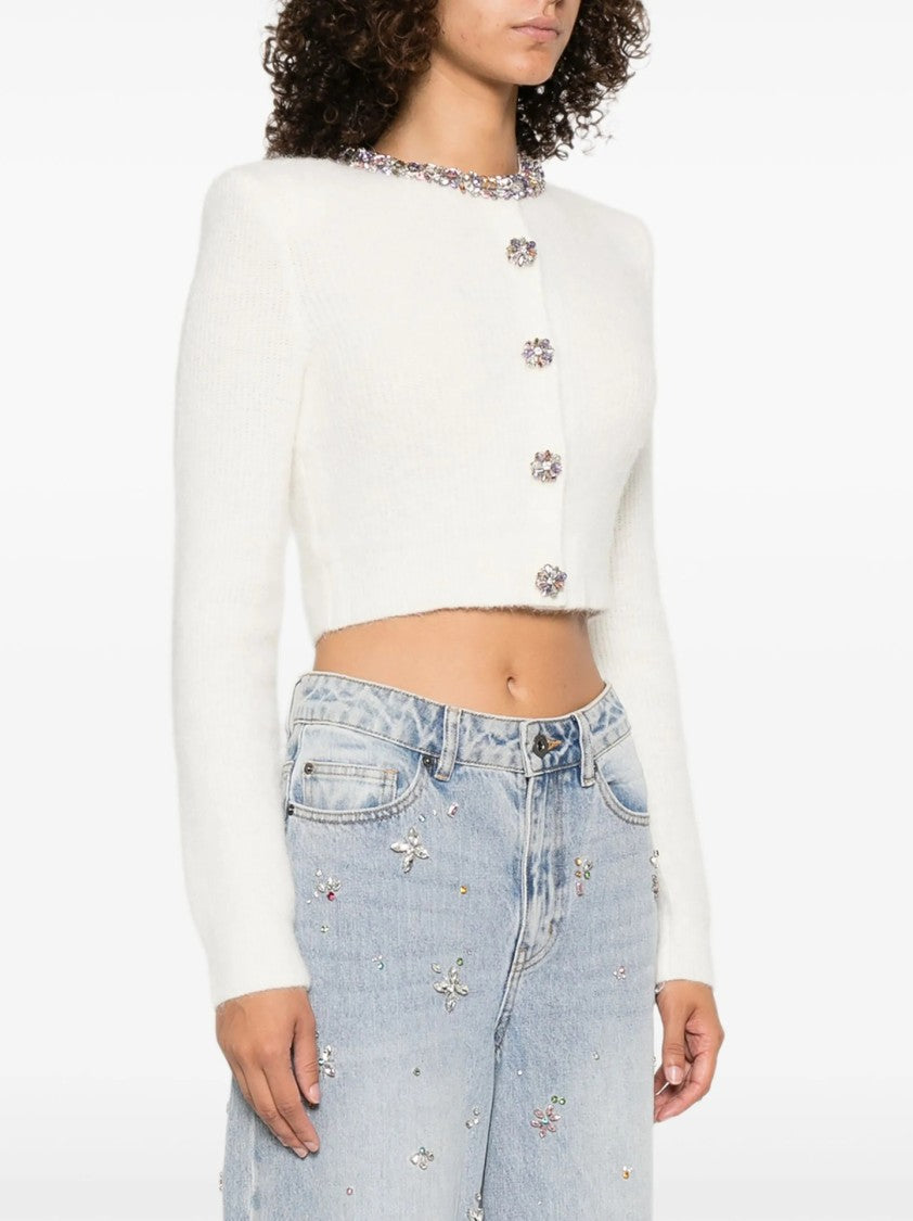 Self-Portrait Cropped Sweater With Beaded Trim