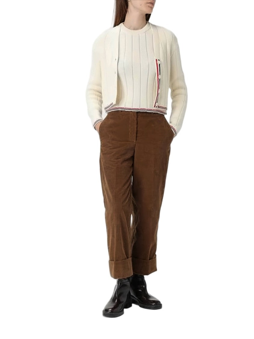 Thom Browne Cropped Ribbed Knit Sweater With Tricolor Details