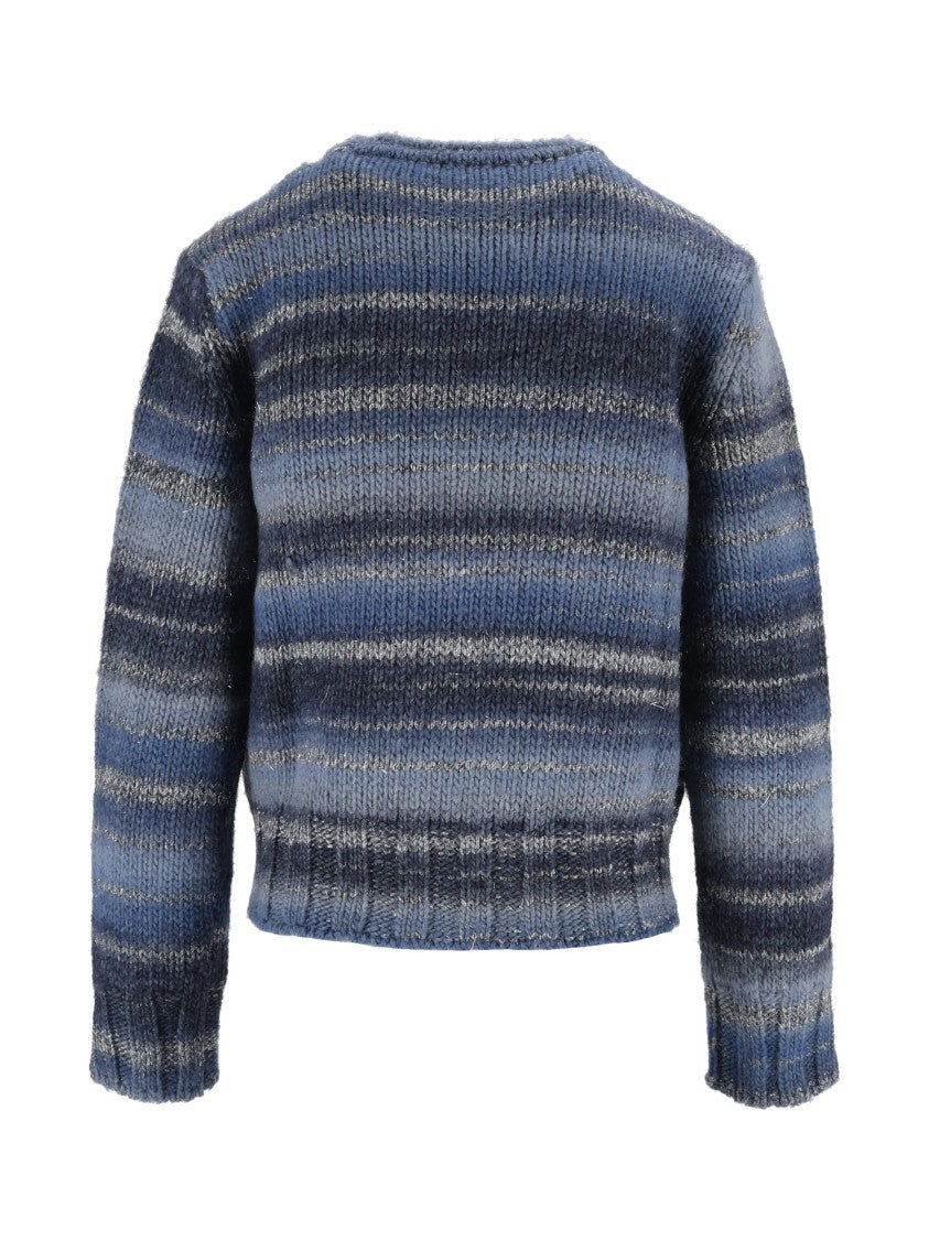 Kangra Cashmere Horizontal Striped Printed Yarn Crewneck Sweater