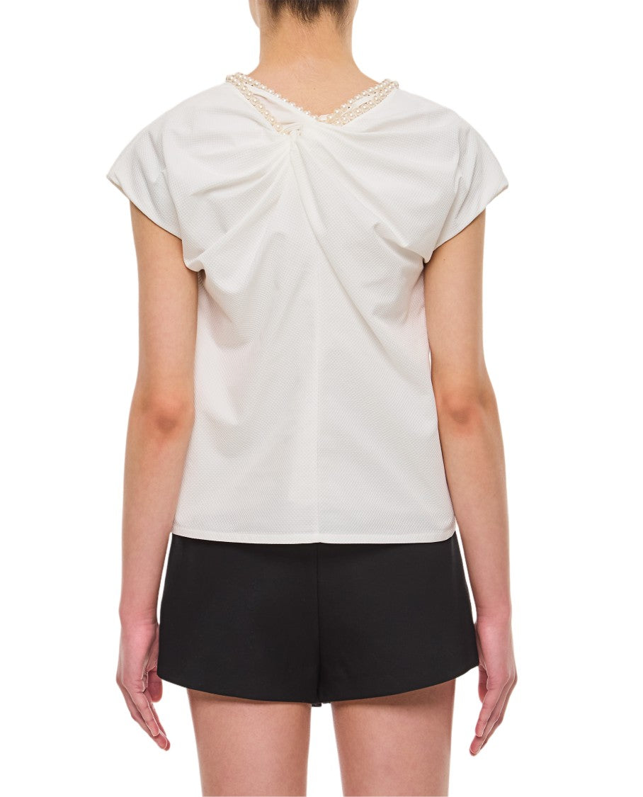 Junya Watanabe Textured Blouse With Pearl Jewel Neckline And Cape Sleeves