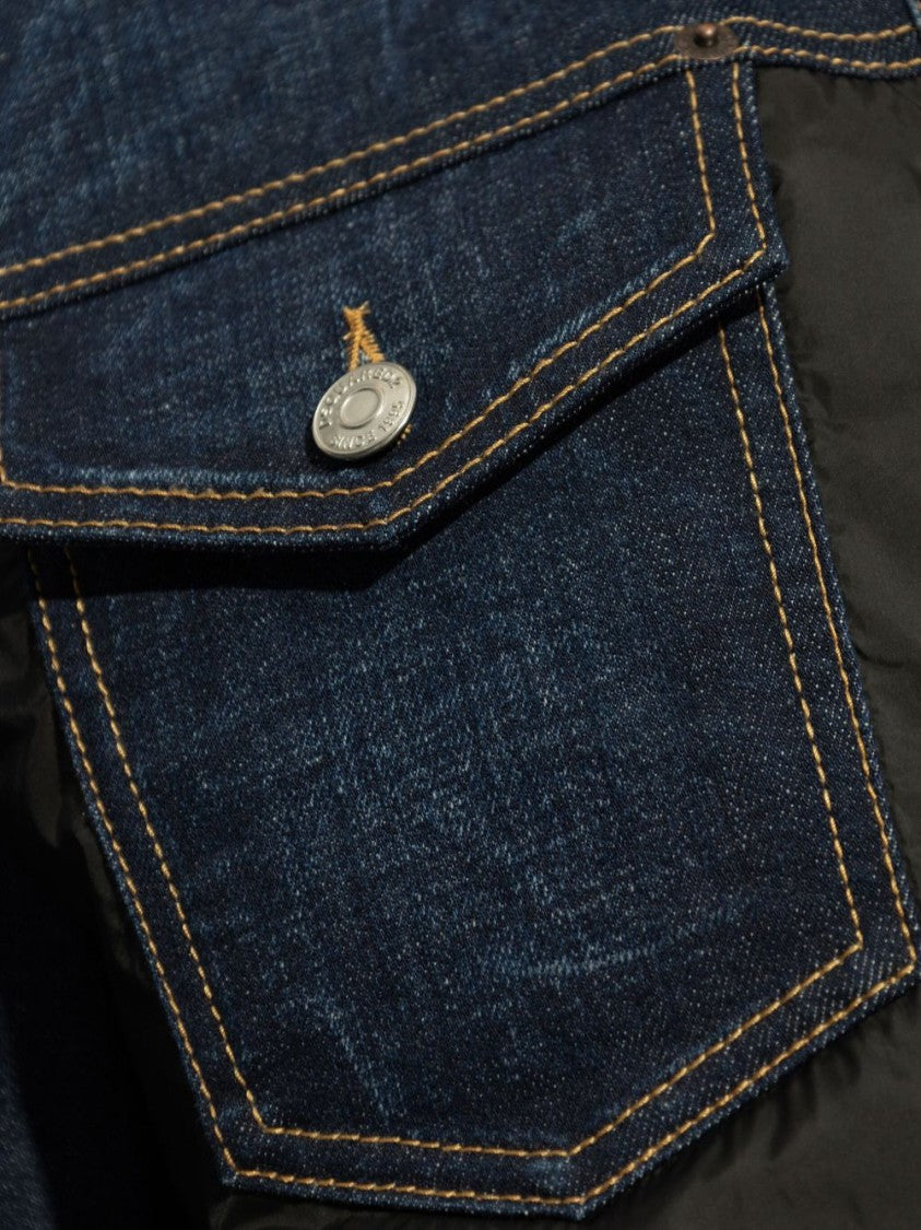 Dsquared2 Sleeveless Denim Jacket With Contrasting Fabric And Chest Pockets