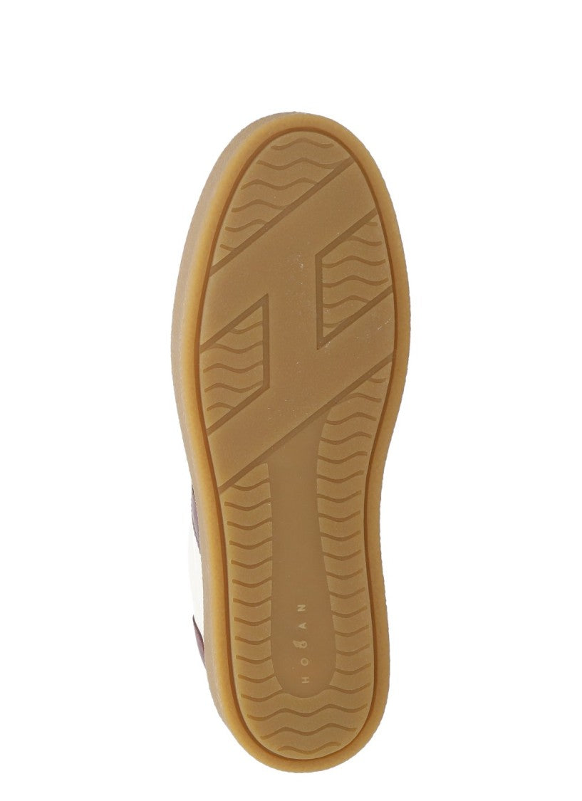 Hogan Ivory Leather Sneakers With Suede Accents And Burgundy Detailing