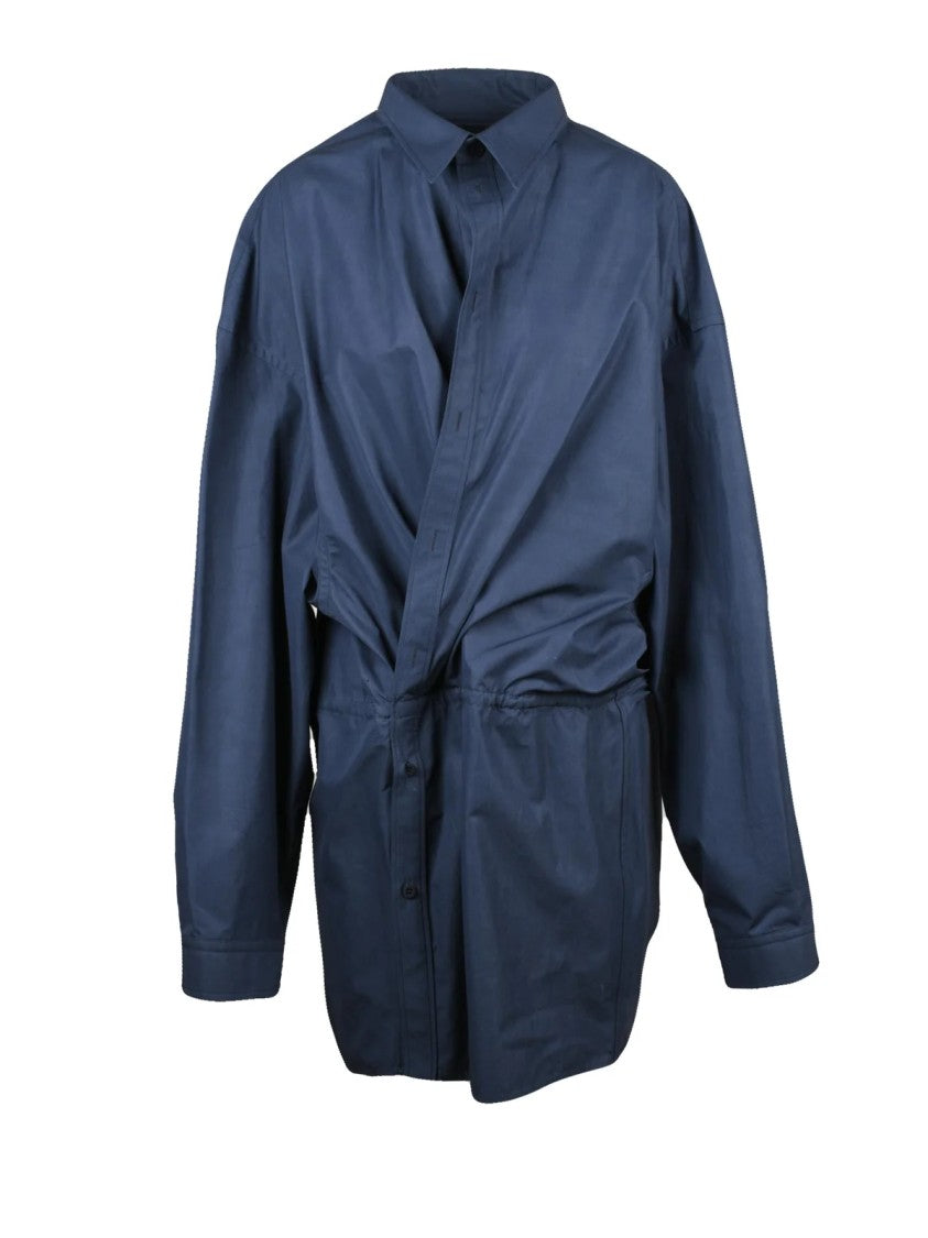 Balenciaga Oversize Cotton Dress With Classic Collar And Wrap Detail