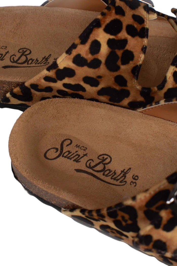 Mc2 Saint Barth Cork Sandals With Adjustable Leopard Print Straps