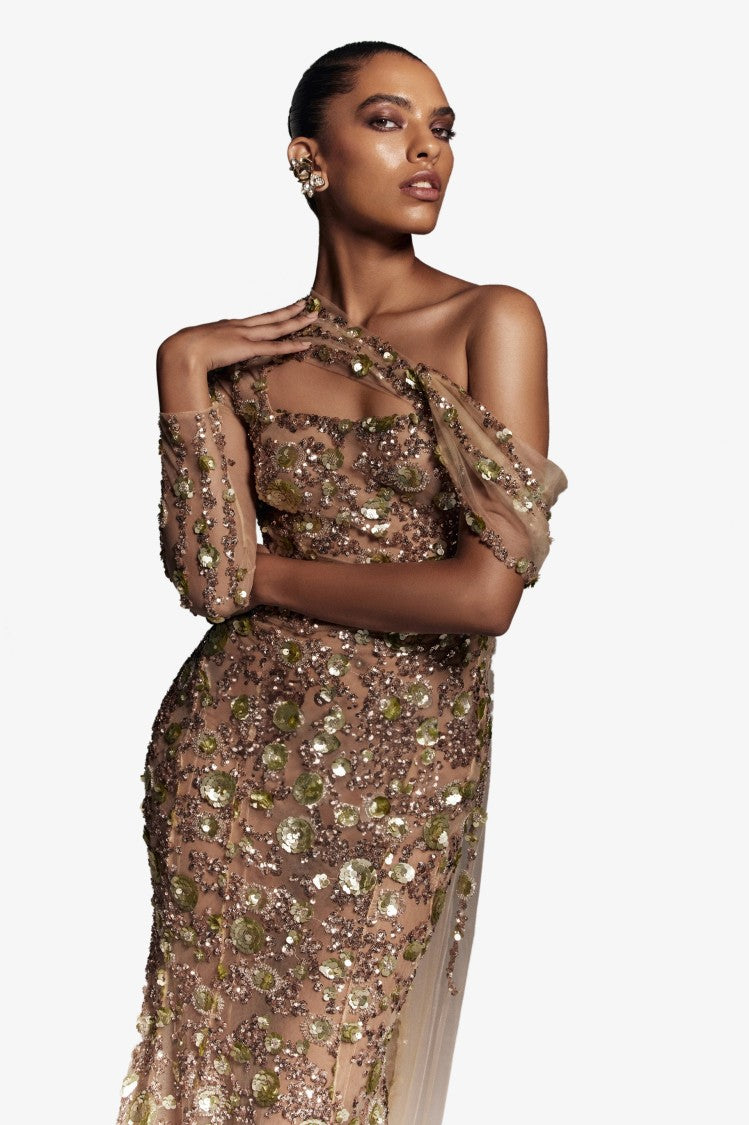 Saiid Kobeisy Tulle One-Shoulder Sleeve, Dress