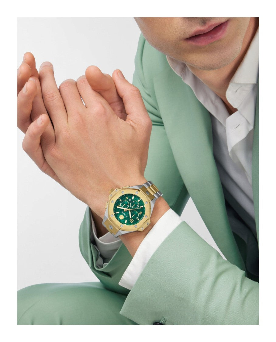 Philipp Plein Chronograph Green Guilloche Dial Timepiece With Two-Tone Finish