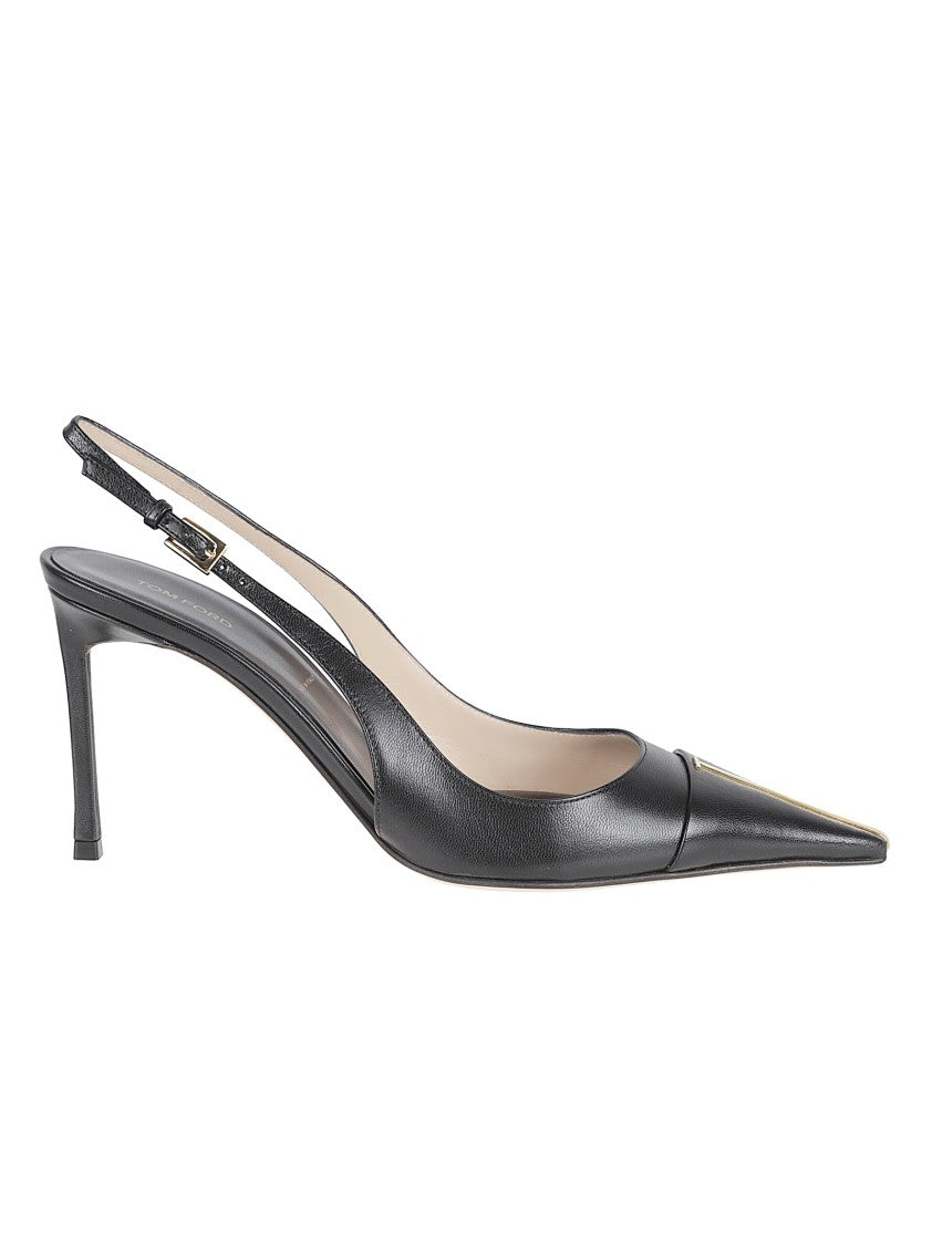 Tom Ford Pointed-Toe Slingback Pumps With Ankle Strap And T-Plaque
