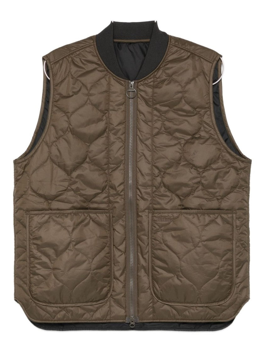 Barbour Diamond-Quilted Green Vest With Ribbed Collar