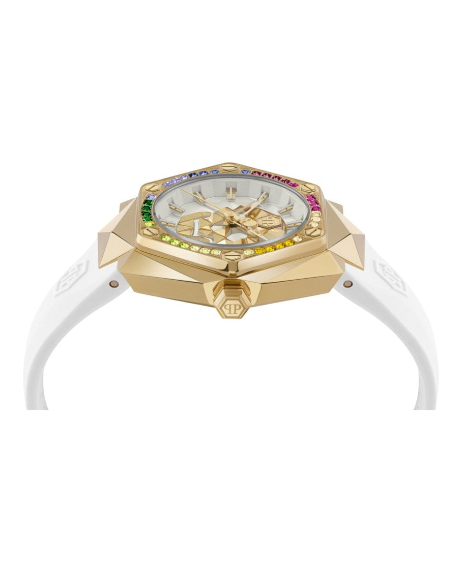 Philipp Plein Skull Design Yellow Gold Crystal Watch