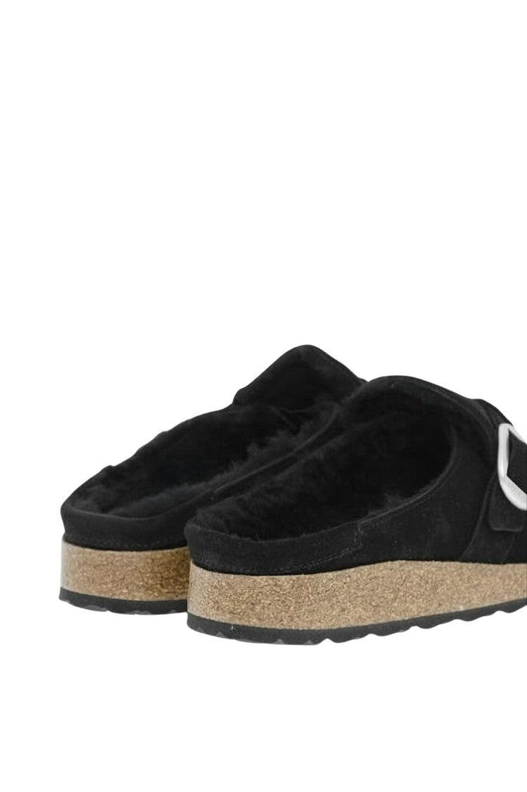Birkenstock Black Suede Mule With Silver Buckle