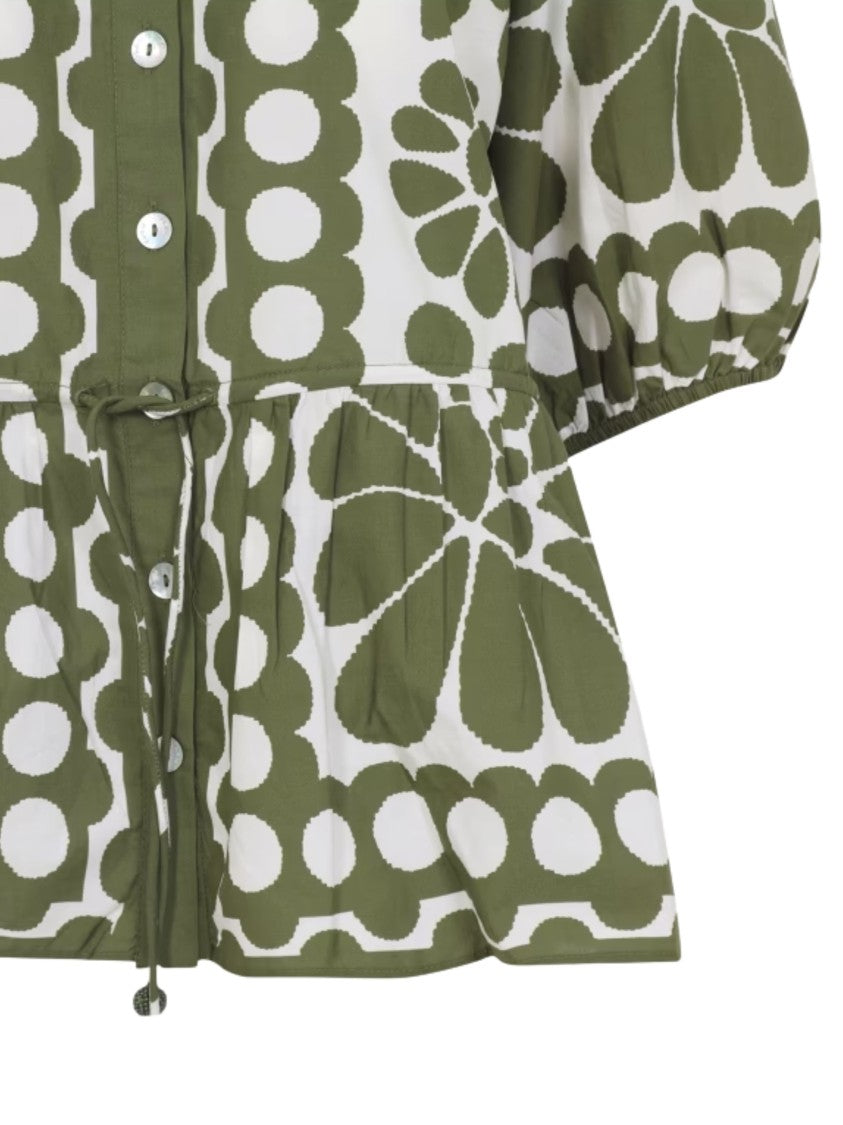 Farm Rio Green Drawstring Waist Cotton Casual Shirt