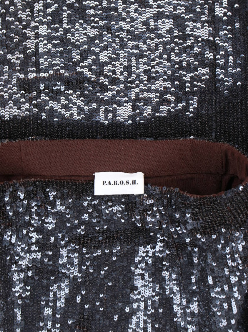 Parosh Straight Silhouette Black Sequin Midi Skirt